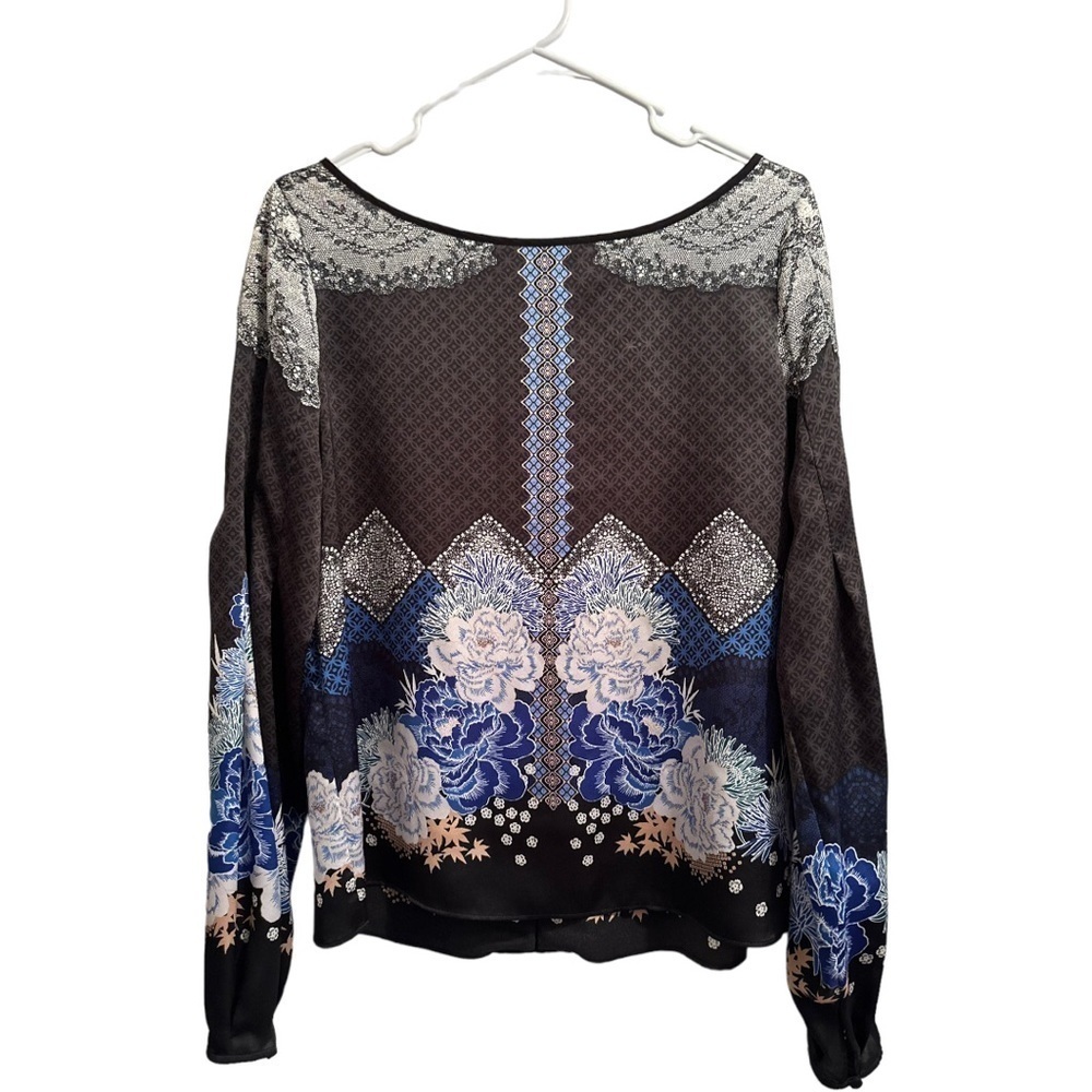 Laundry by Shelli Segal Roses & Lace Classic Blouse Womens 4 Black, Blue & White
